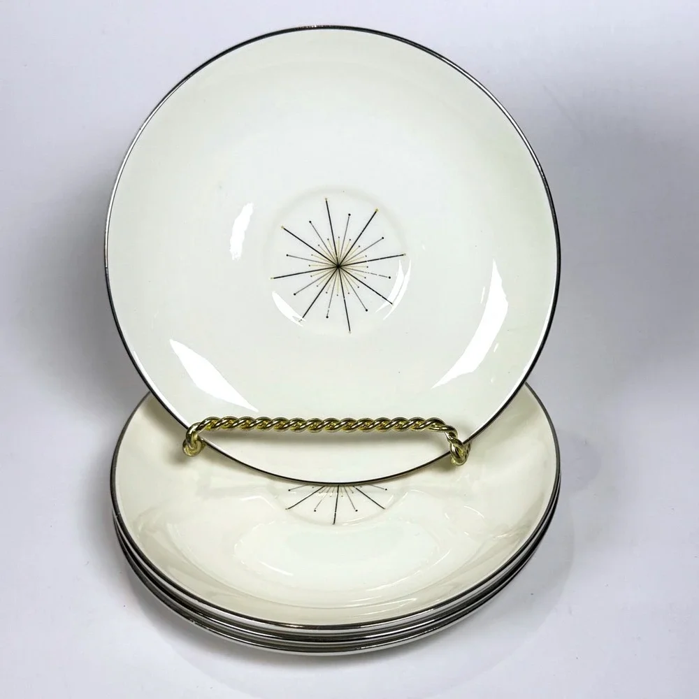 Vintage Homer Laughlin Modern Star Atomic Starburst Saucers Set of 4 MCM